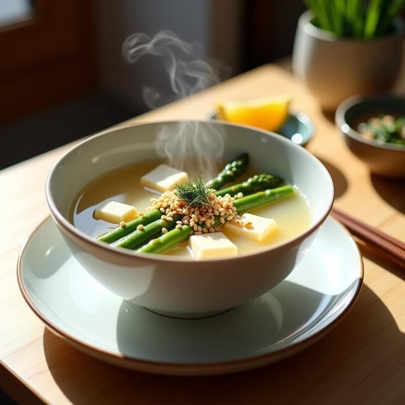 Sopa de Misoshiro con Tofu Silk y Espárragos Trigueros: Receta Japonesa Digestiva