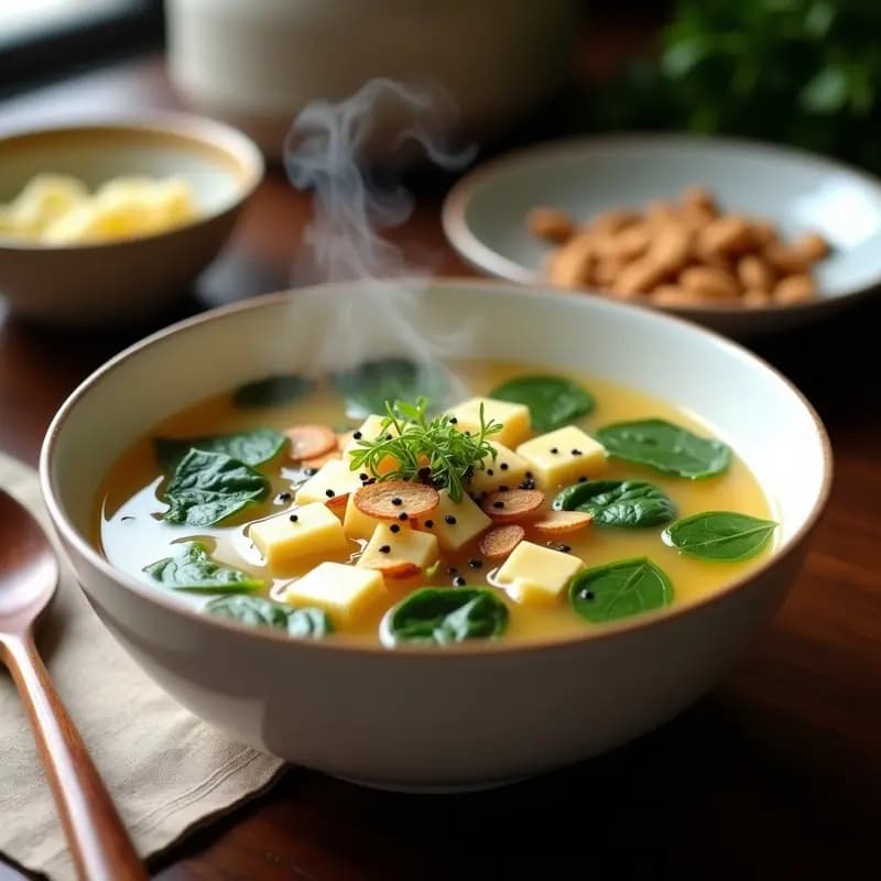 Sopa de Misoshiru con Almendras y Espinacas: Receta Japonesa Vegana y Rica en Hierro