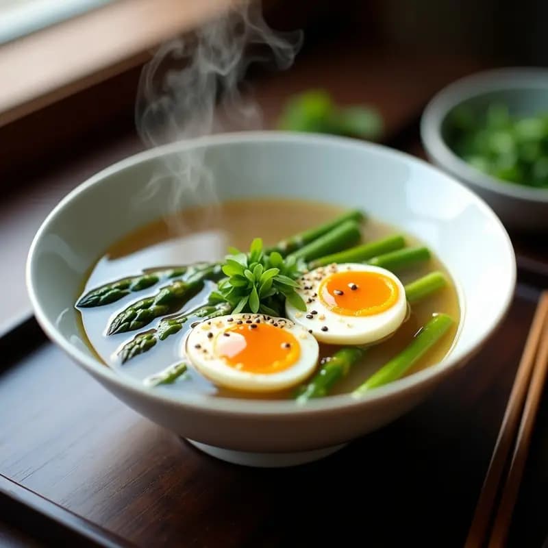 Sopa de Misoshiru con Espárragos y Huevo de Codorniz: Receta Japonesa de Primavera
