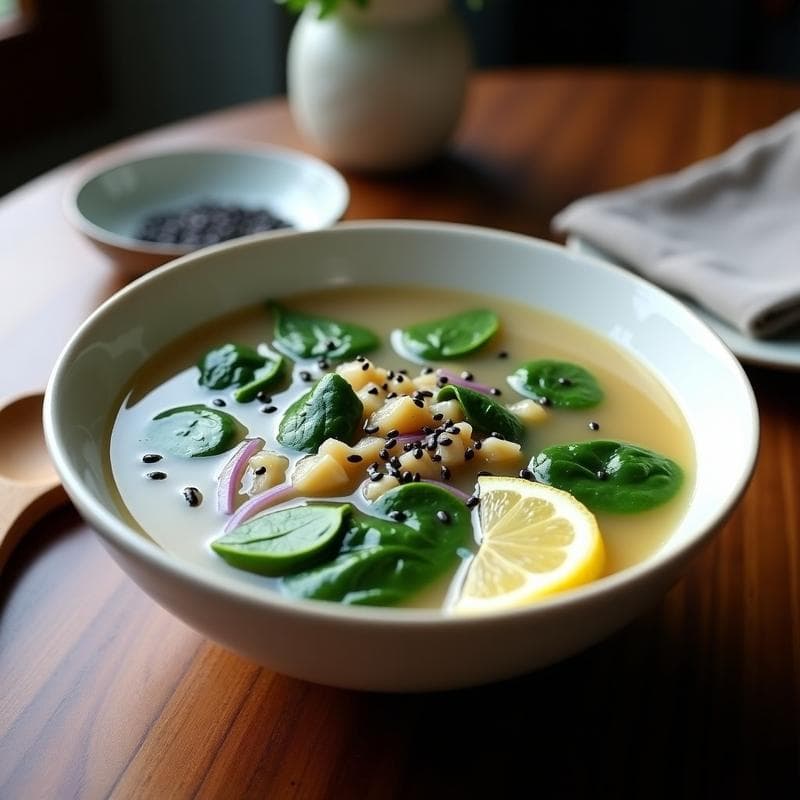 Sopa de Misoshiru con Espinacas y Semillas de Sésamo: Receta Japonesa Detox y Sin Lactosa