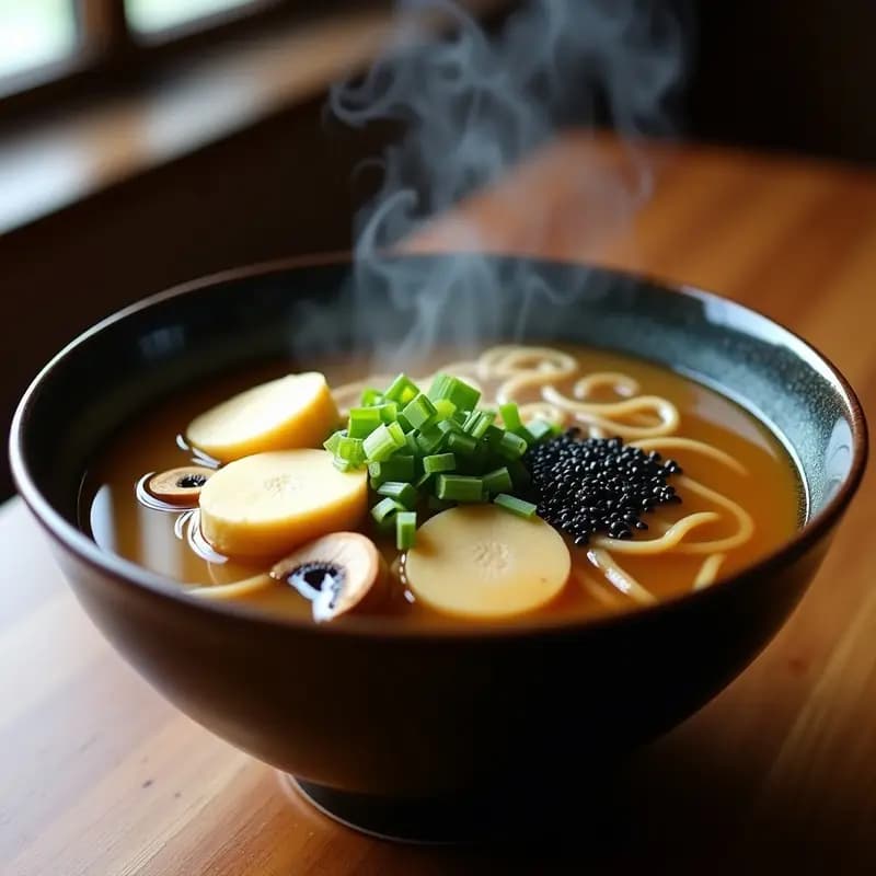 Sopa Misoshiru con Fideos UDON y Setas Maitake: Receta Japonesa Vegana y Alta en Hierro