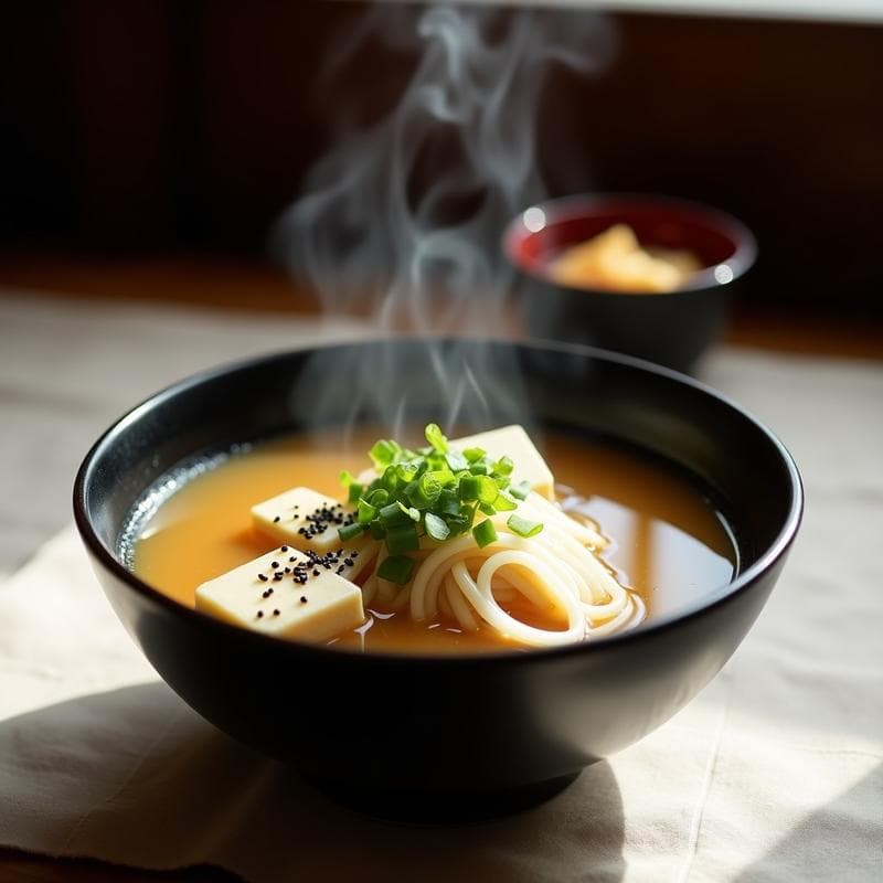 Sopa de Misoshiru con Tofu de Almendras y Algodón de Konjac: Receta Japonesa Baja en Calorías