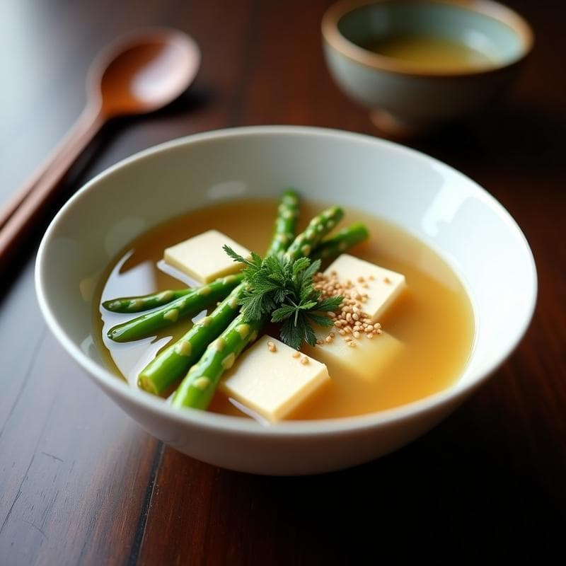 Sopa de Misoshiru con Tofu Sedoso y Espárragos Trigueros: Receta en Thermomix
