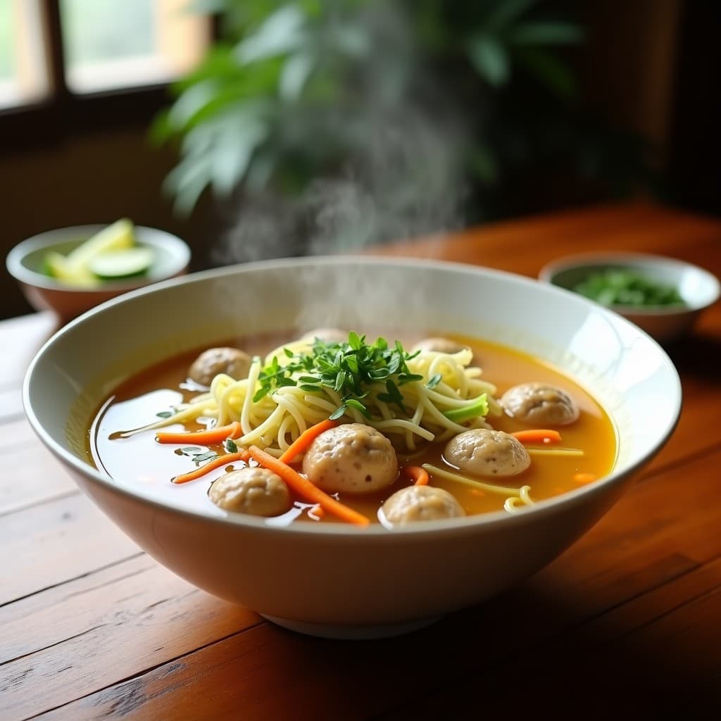 Sopa de Misua con Albóndigas de Cerdo y Huevo Hinchado: Receta Filipina Reconfortante