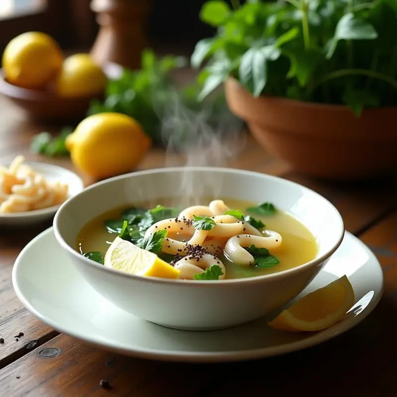 Sopa de Misua con Calamar y Espinacas en Caldo de Limón: Receta Filipina en 15 Minutos