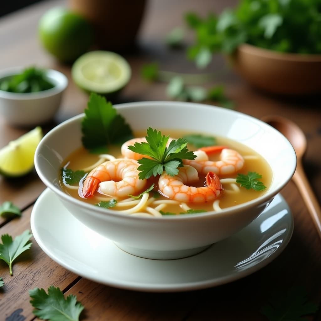 Sopa de Misua con Camarones y Limón Kaffir: Receta Filipina Keto en 20 Minutos