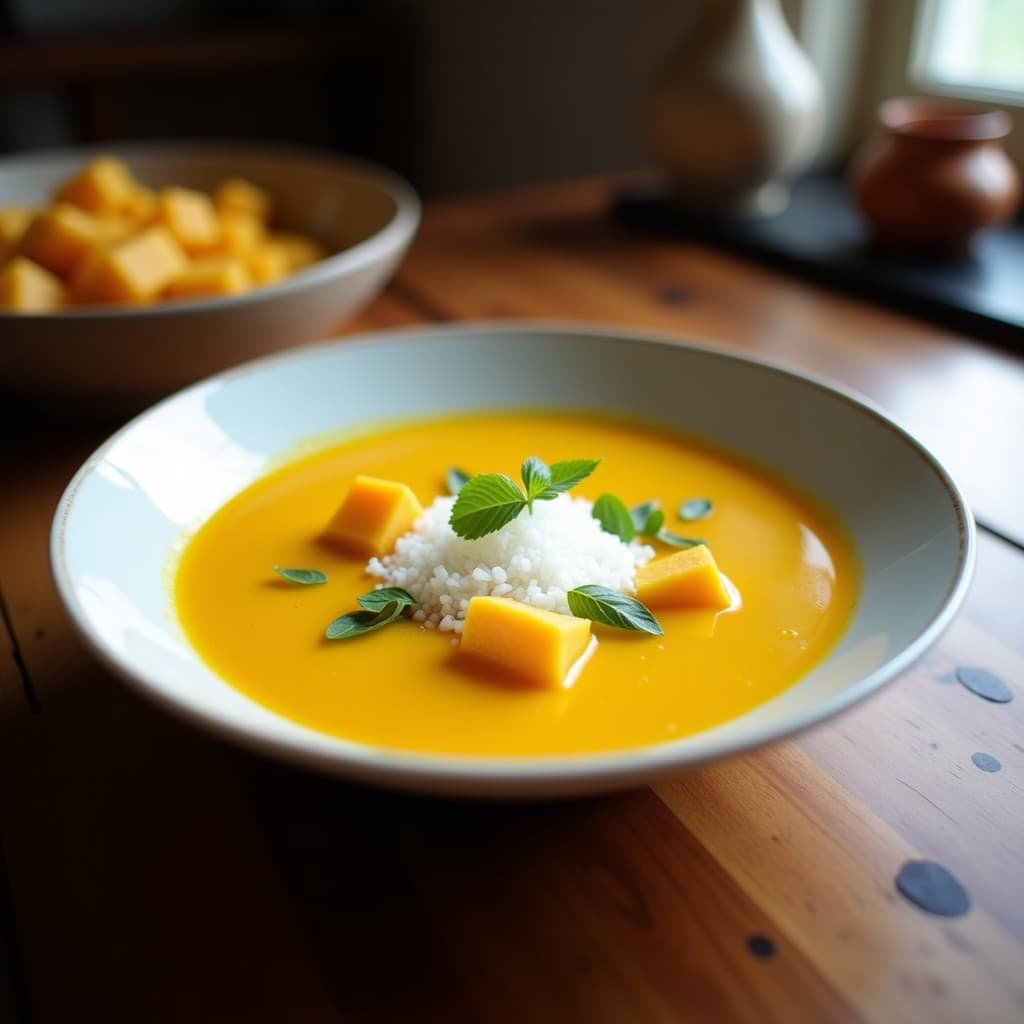 Sopa de Ñame y Cúrcuma con Virutas de Coco: Receta Caribeña Keto en Olla Lenta