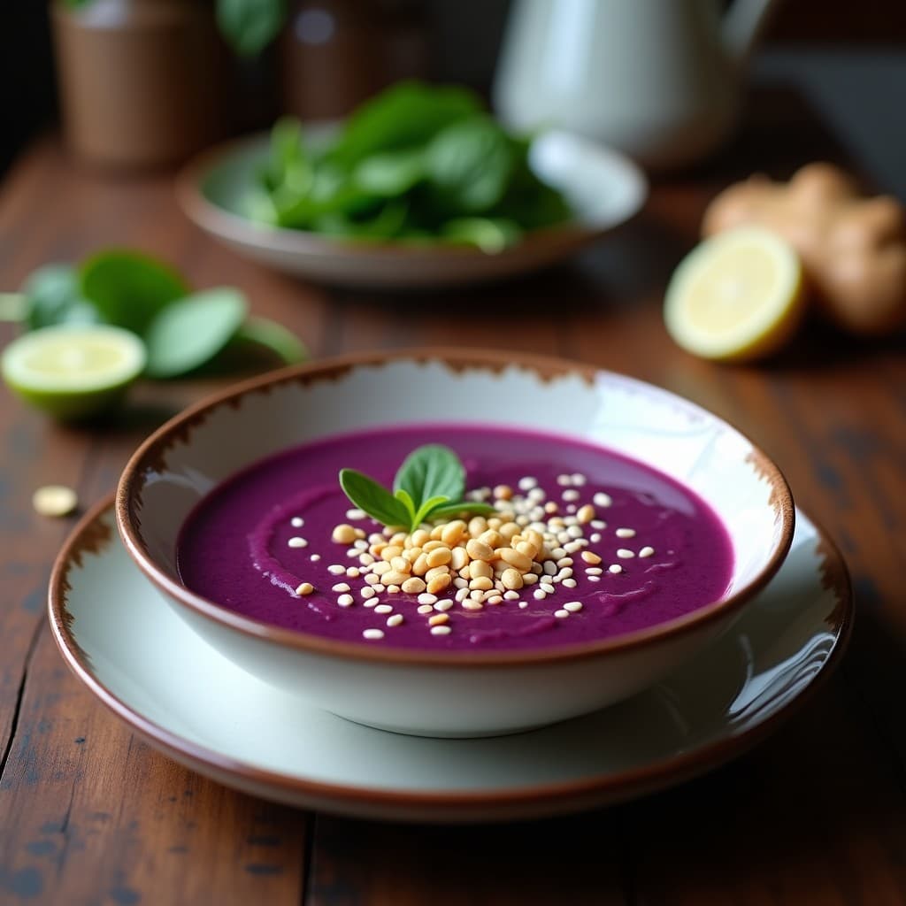 Sopa de Ñame Morado y Jengibre: Receta Filipina Vegana en Thermomix para el Sistema Inmune