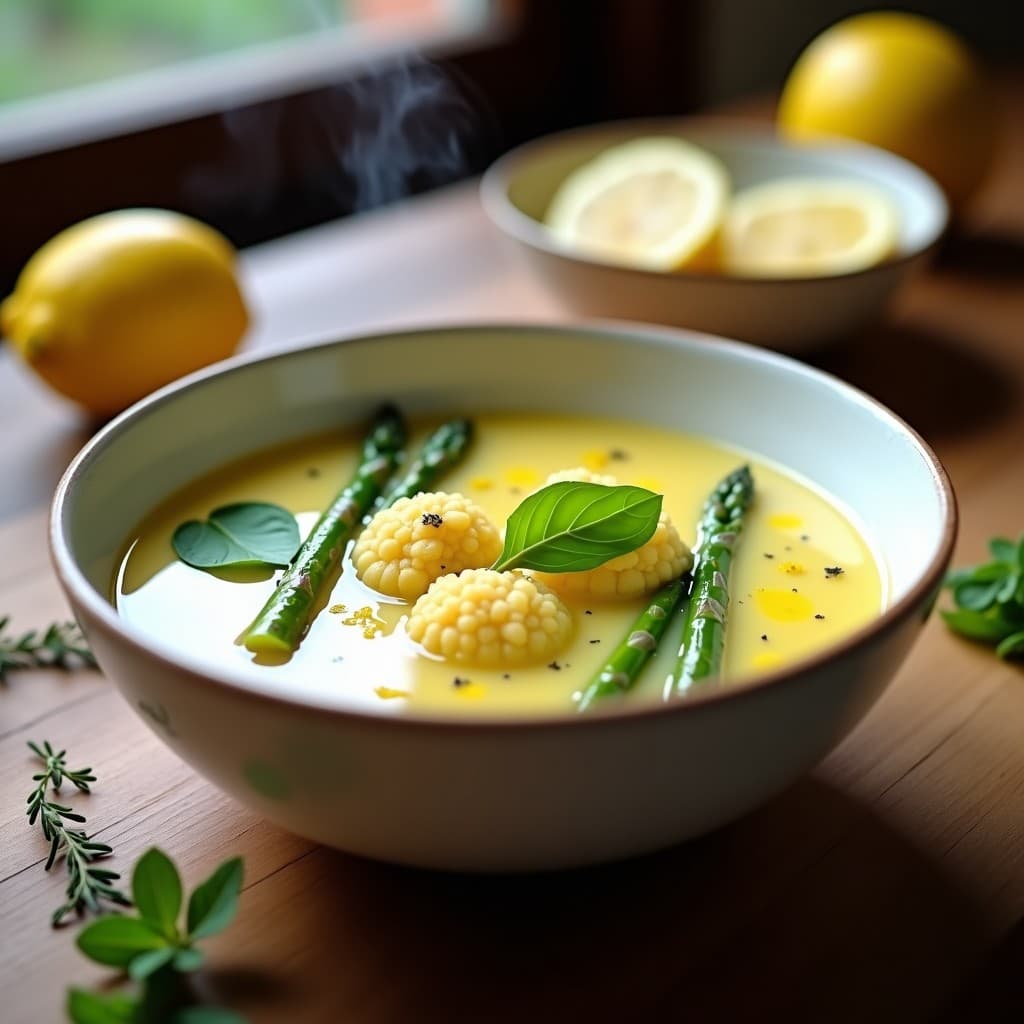 Sopa de Ñoquis de Coliflor y Espárragos con Caldo de Limón: Receta Italiana Keto
