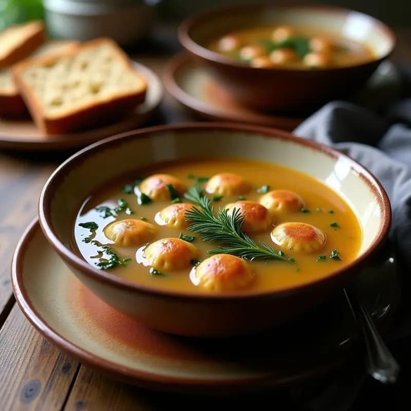 Sopa de Pan con Albóndigas de Lentejas y Espinacas: Receta Alemana Vegana en Olla