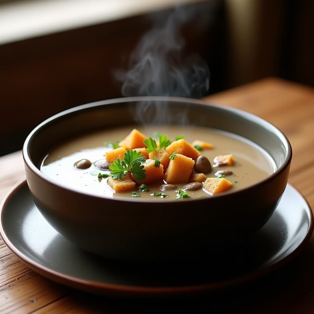 Sopa de Pan de Centeno y Champiñones Silvestres: Receta Alemana Reconfortante en Olla Lenta