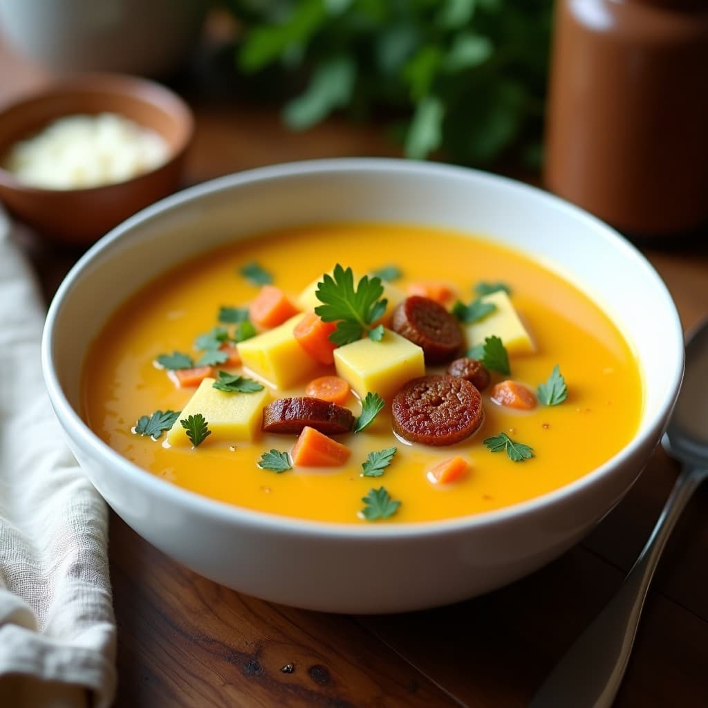 Sopa de Panela y Queso de Cabra con Crujiente de Chorizo Vegano: Receta Colombiana en Olla Lenta