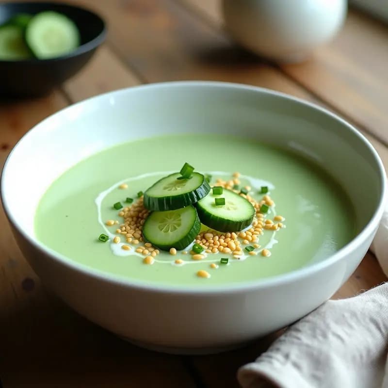 Sopa Fría de Pepino y Algas Espirulina con Crujientes de Sésamo: Receta Coreana Detox
