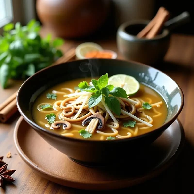 Sopa de Phở con Champiñones Shimeji: Versión Vegana y Sin Gluten del Clásico Vietnamita