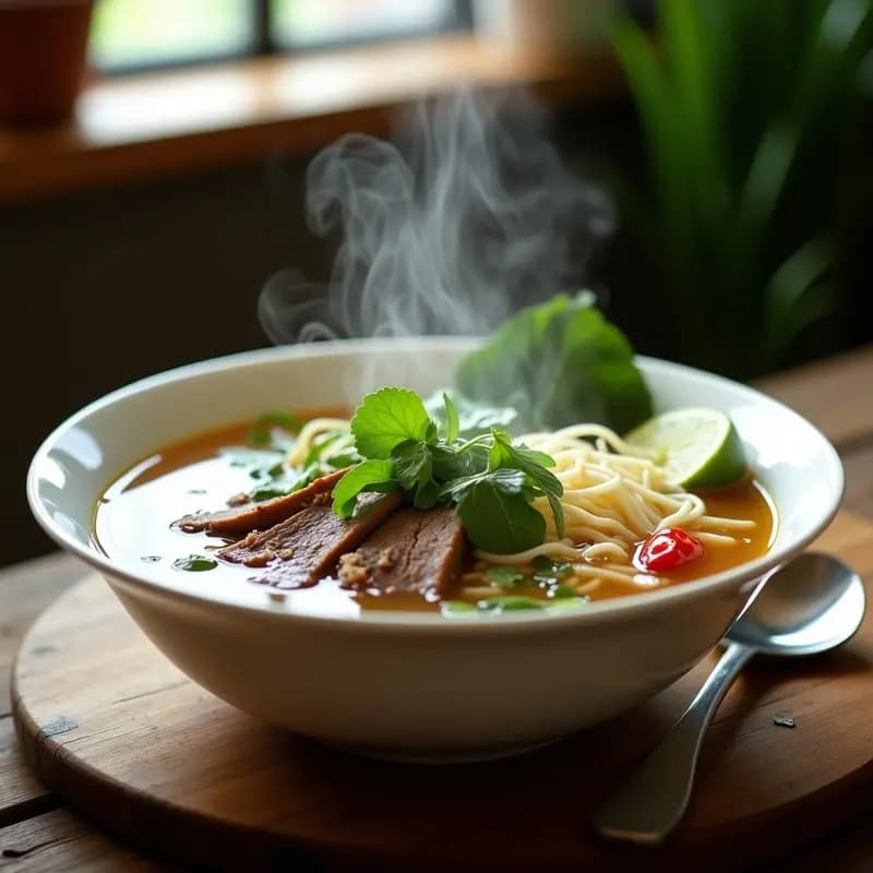 Sopa Pho de Ternera con Fideos de Arroz y Hierbas frescas: Receta Vietnamita Reconfortante
