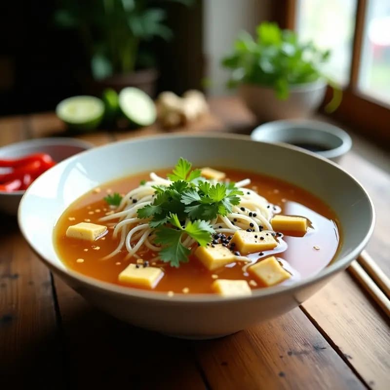 Sopa de Pho Vegana con Hongos Reishi y Jengibre: Receta Vietnamita para el Sistema Inmune