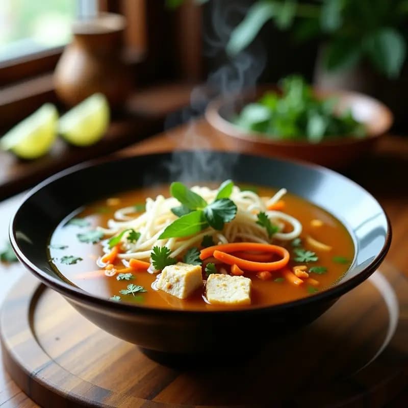 Sopa de Pho Vegana con Since de Arroz y Toque de Jengibre: Receta Vietnamita Detox