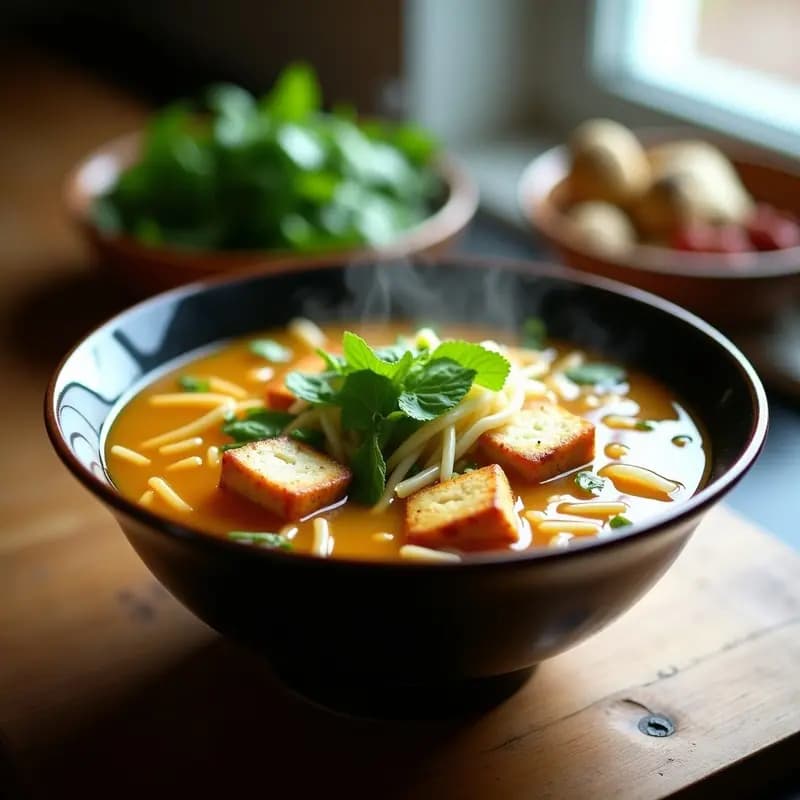 Sopa de Pho Vegana con Caldo de Misoshiro y Tofu: Receta Vietnamita Rápida y Reconfortante