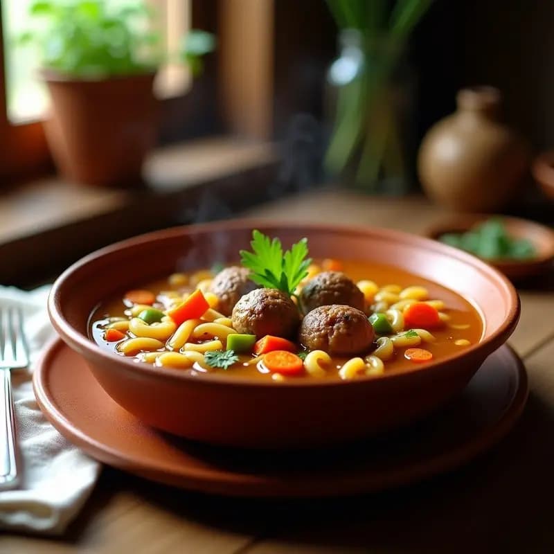 Sopa de Picadillo con Albóndigas de Carne: Receta de Aprovecho en Cazuela