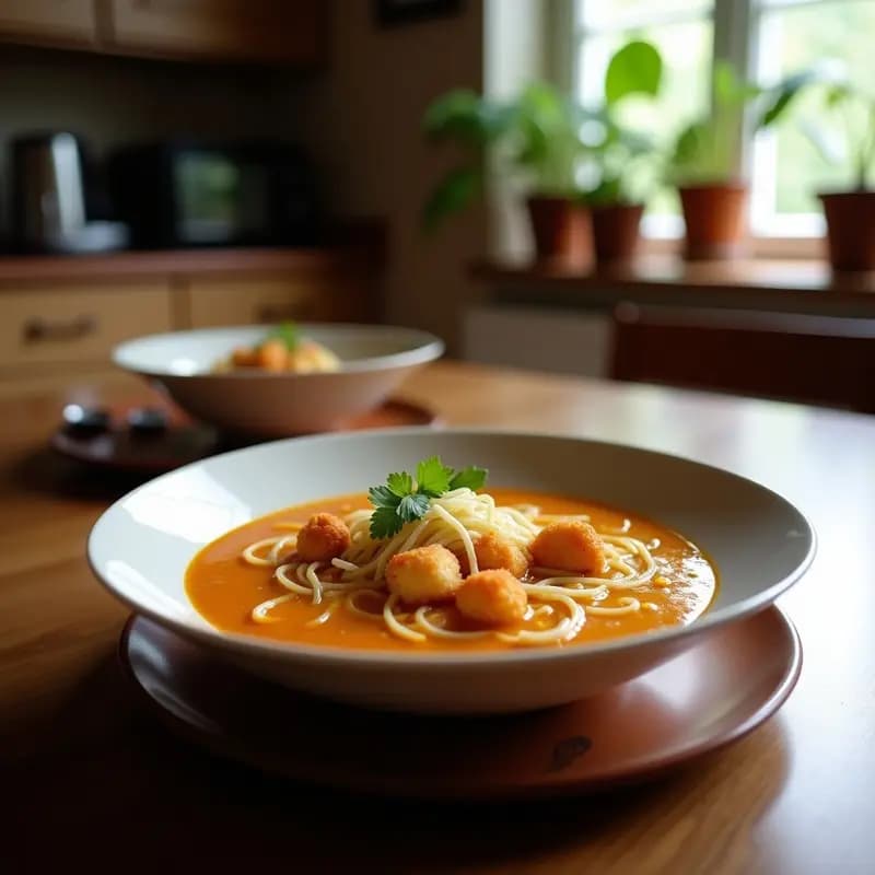 Sopa de Ramen con Nuggets de Pollo y Queso Fundido: Receta Japonés-Americana Fusion