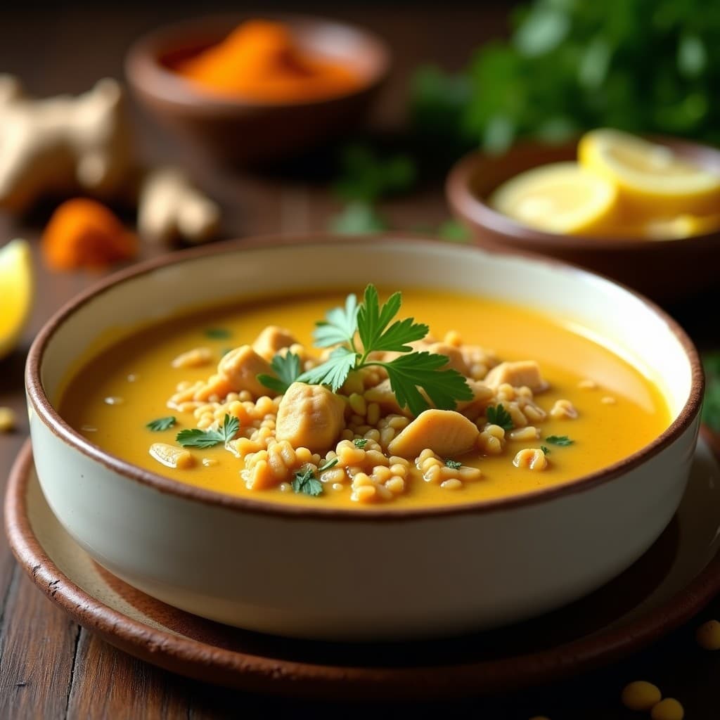 Sopa de Sémola y Pollo con Jengibre y Cúrcuma: Receta Marroquí Reconfortante