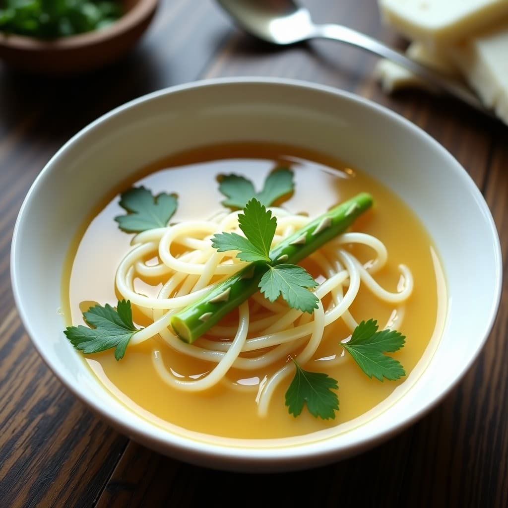 Sopa de Fideos Shirataki con Caldo de Kefir y Espárragos Blancos: Receta Keto y Probiótica