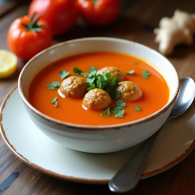 Sopa de Tamarillo y Jengibre con Albóndigas de Lentejas: Receta Peruana en Olla Exprés
