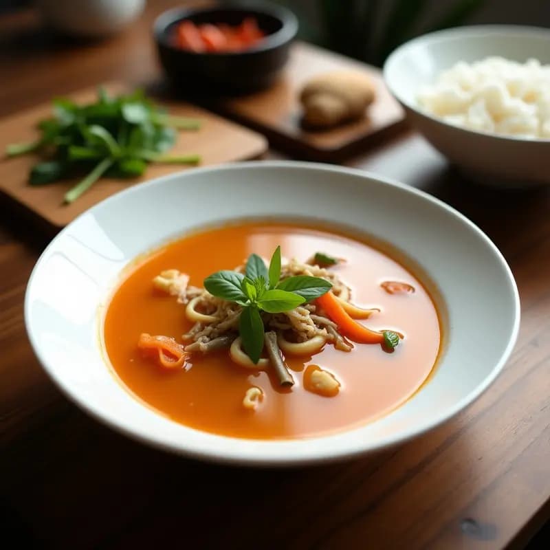 Sopa Thai Cremosa de Coco y Jengibre: Receta Fácil y Reconfortante en 25 Minutos