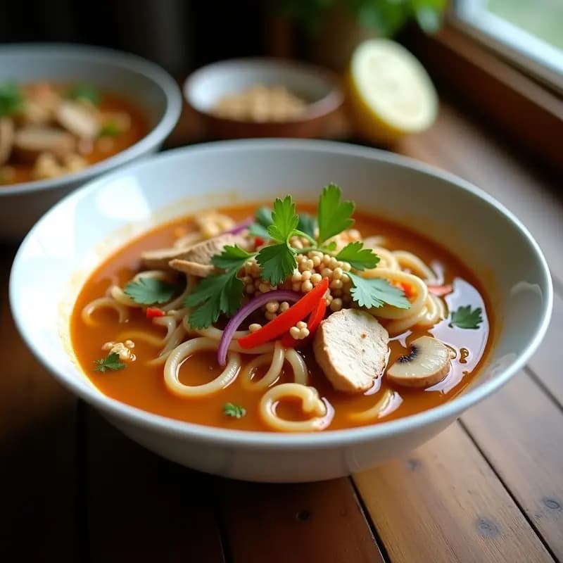 Sopa Thai de Fideos Rizados con Cacahuete: Receta Authentica en 20 Minutos sin Lactosa