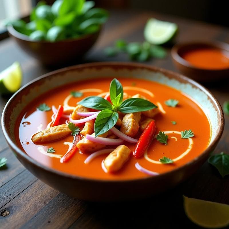 Sopa Tailandesa de Curry Rojo y Pollo: Receta en Airfryer en 20 Minutos y Alta en Proteína