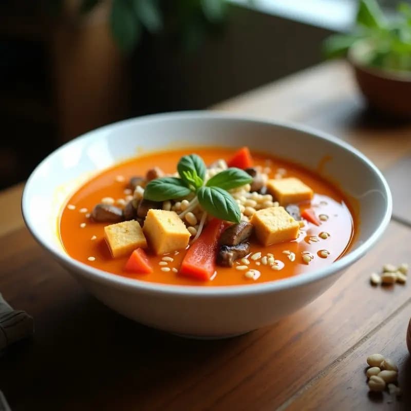 Sopa Tailandesa de Curry Rojo con Tofu: Receta en Olla Rápida y Sin Gluten