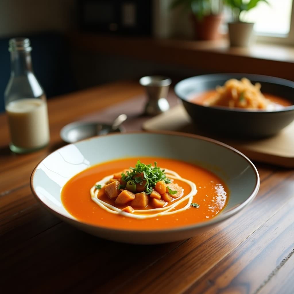 Sopa Tailandesa de Curry Rojo Vegana: Receta en Olla Exprés con Toque Umami