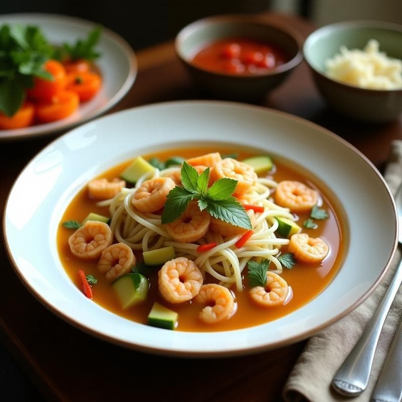 Sopa Thai de Fideos de Calabacín y Camarones: Receta en Olla Exprés con Leche de Coco