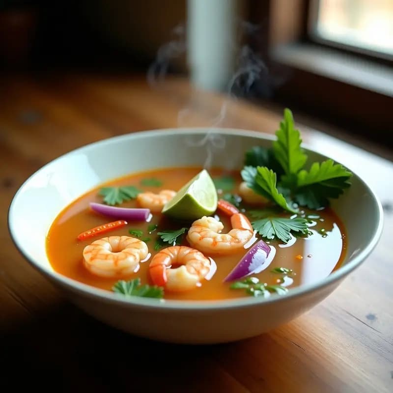 Sopa Thai de Camarones con Lemongrass y Jengibre: Receta en Olla Exprés en 15 Minutos