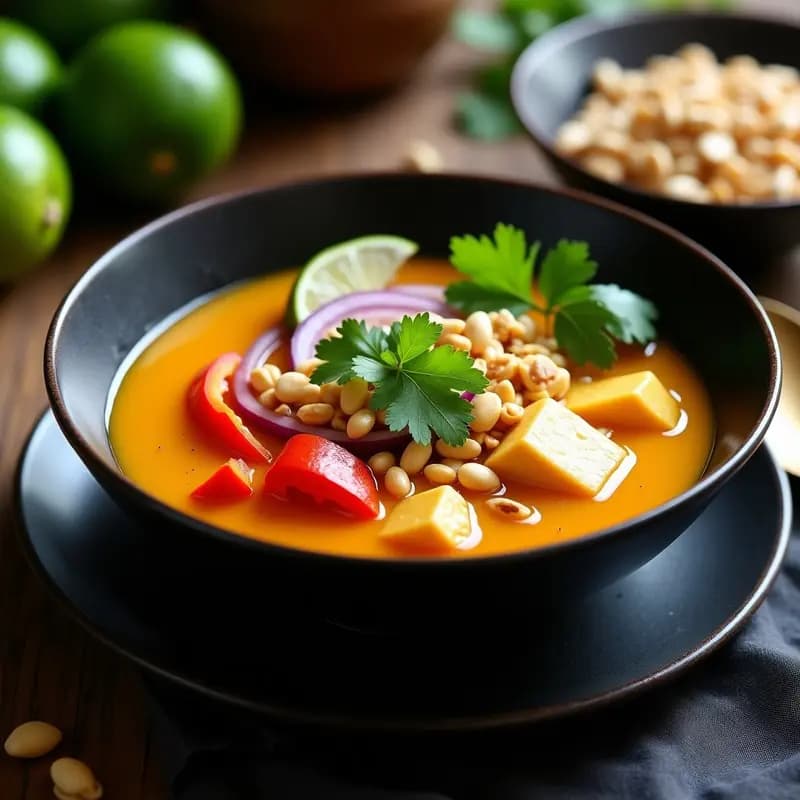 Sopa Tailandesa de Lemongrass y Tofu con Maní: Receta Vegana Rápida y Aromática