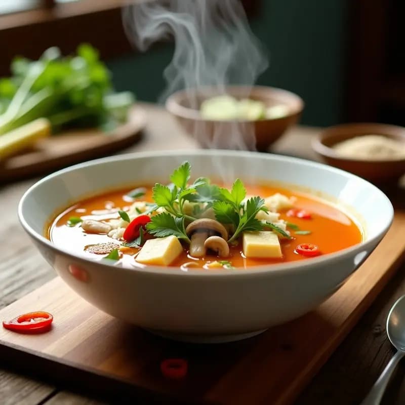 Sopa Tailandesa de Lemongrass y Tofu: Receta Picante con Aroma Citrus en 25 Minutos