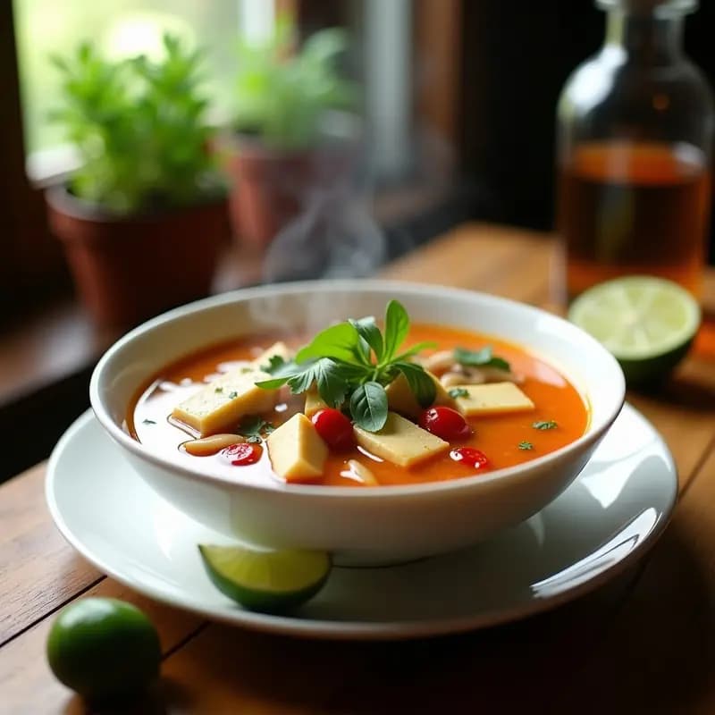 Sopa Thai de Lemongrass y Tofu Picante: Receta Authéntica y Rápida en 25 Minutos