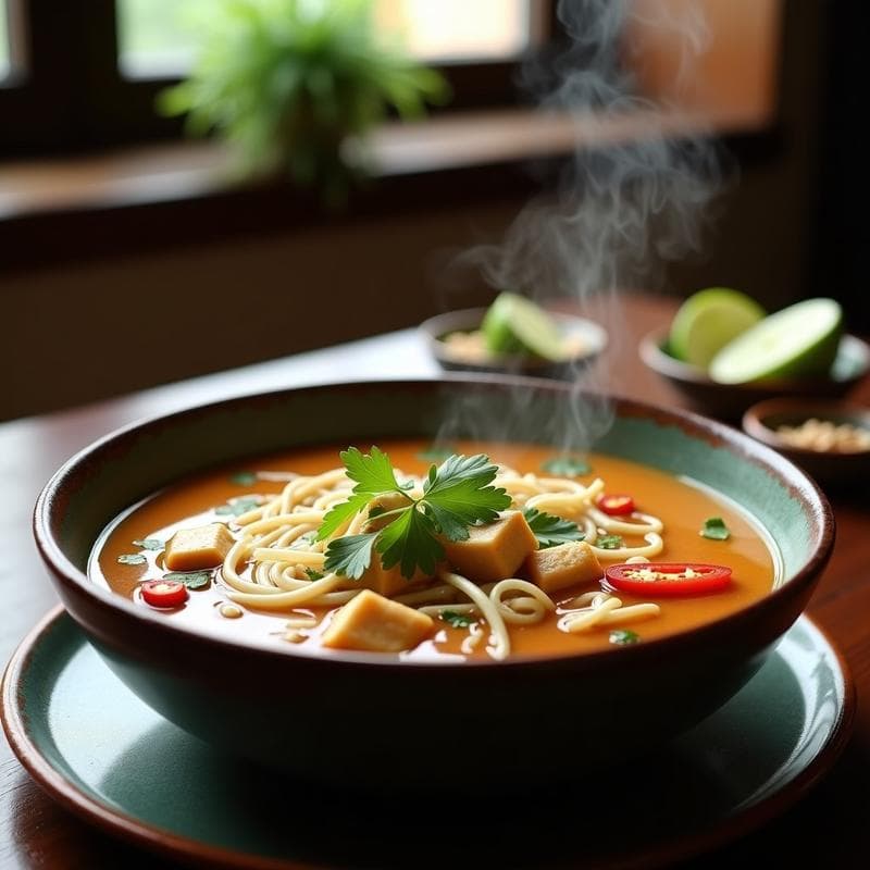 Sopa Tailandesa de Fideos de Arroz y Cacahuete: Receta Express con Proteína Vegetal