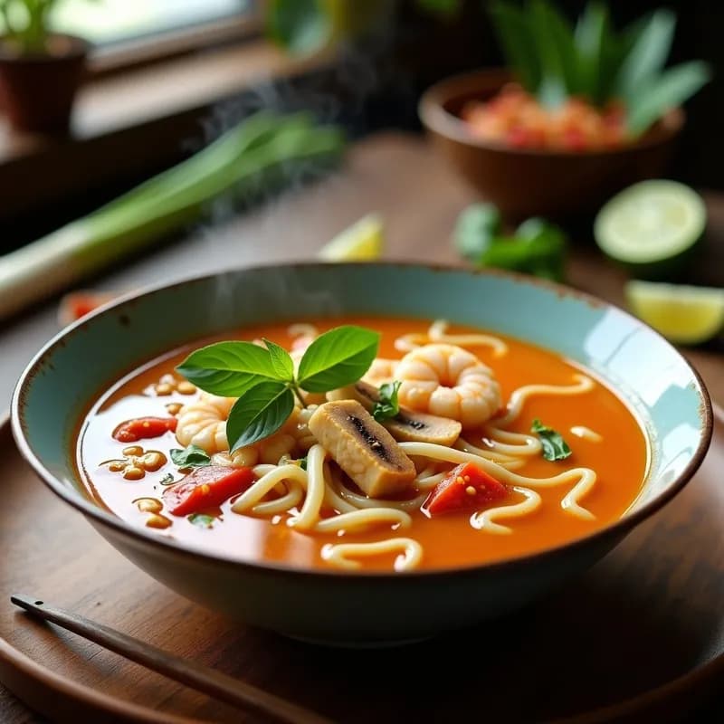 Sopa Thai de Pasta de Arroz y Lemongrass: Receta Auténtica en 25 Minutos con Toque Picante