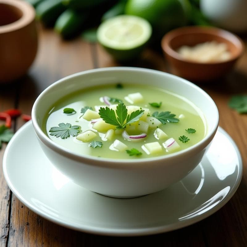 Sopa Tailandesa de Pepino y Lima Kaffir: Receta Fría en 15 Minutos con Toque Café