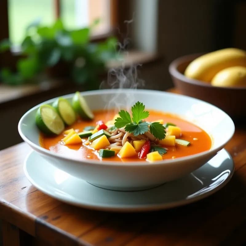 Sopa Tailandesa de Pepino y Mango con Curry Rojo: Receta Fresca en 25 Minutos