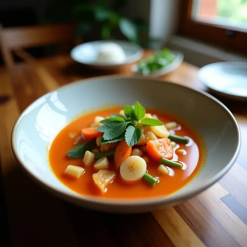 Sopa Tailandesa de Verduras: Receta en Olla Lenta con Leche de Coco y Hierbas Aromáticas
