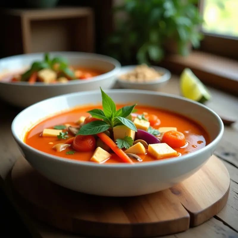 Sopa tailandesa de verduras y curry rojo: Receta vegana fácil en 30 minutos