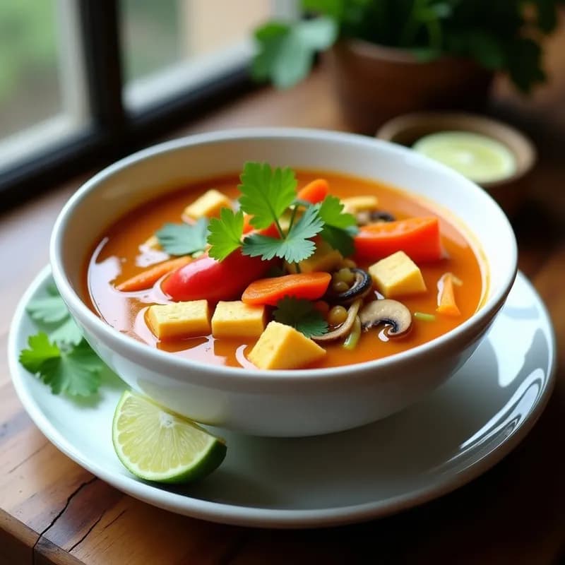 Sopa Tailandesa de Verduras y Tofu: Receta en Airfryer sin Aceite y Alta en Proteína