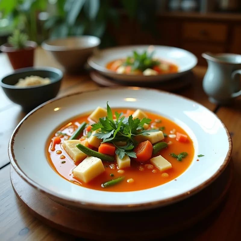 Sopa Tailandesa de Verduras y Tofu: Receta con Leche de Coco y Especias en 25 Minutos