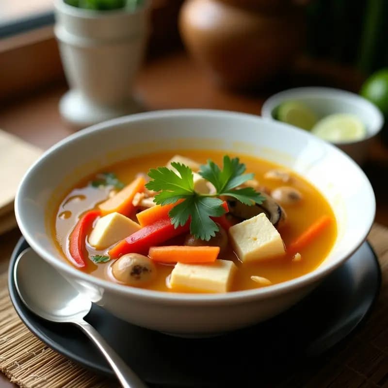 Sopa Thai de Verduras y Tofu: Receta Express en Olla con Jengibre y Limón