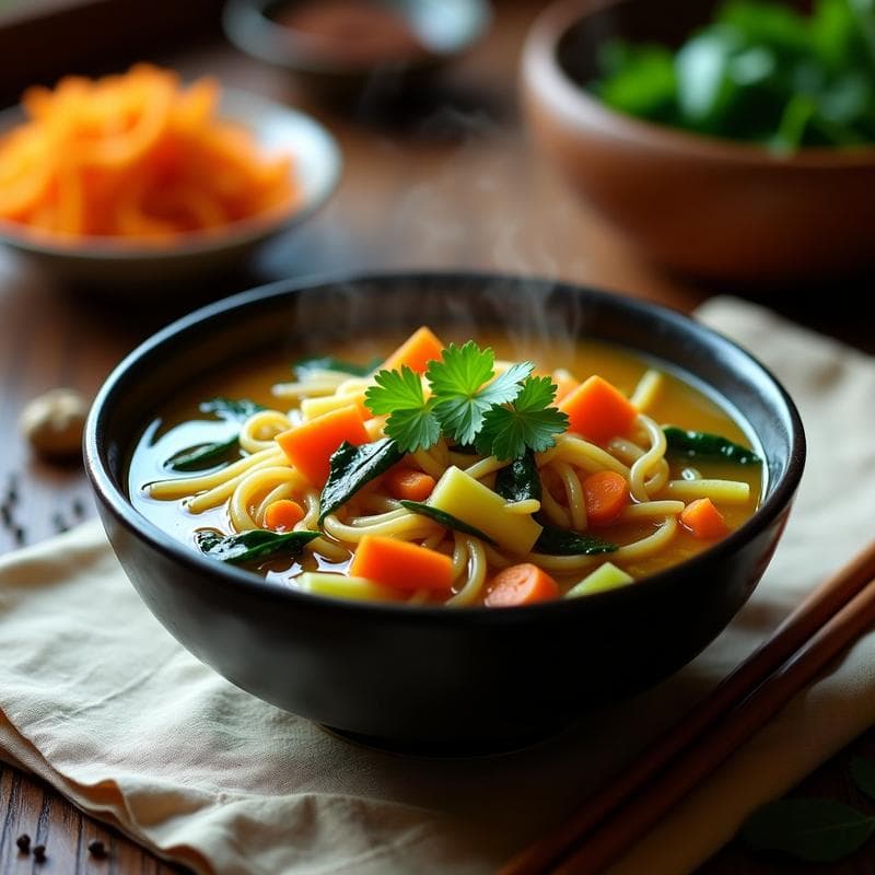 Sopa Thukpa Tibetana con Fideos de Lentejas y Jengibre: Receta Vegana Reconfortante