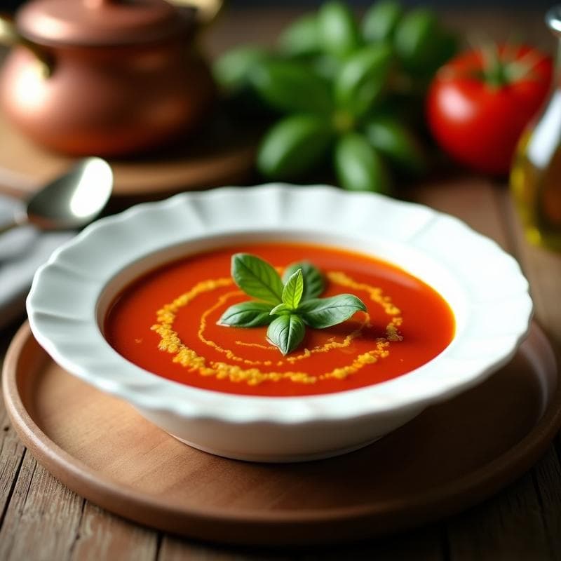 Sopa de Tomate y Albahaca con Aceite de Oliva Virgen Extra: Receta Italiana en Olla Express