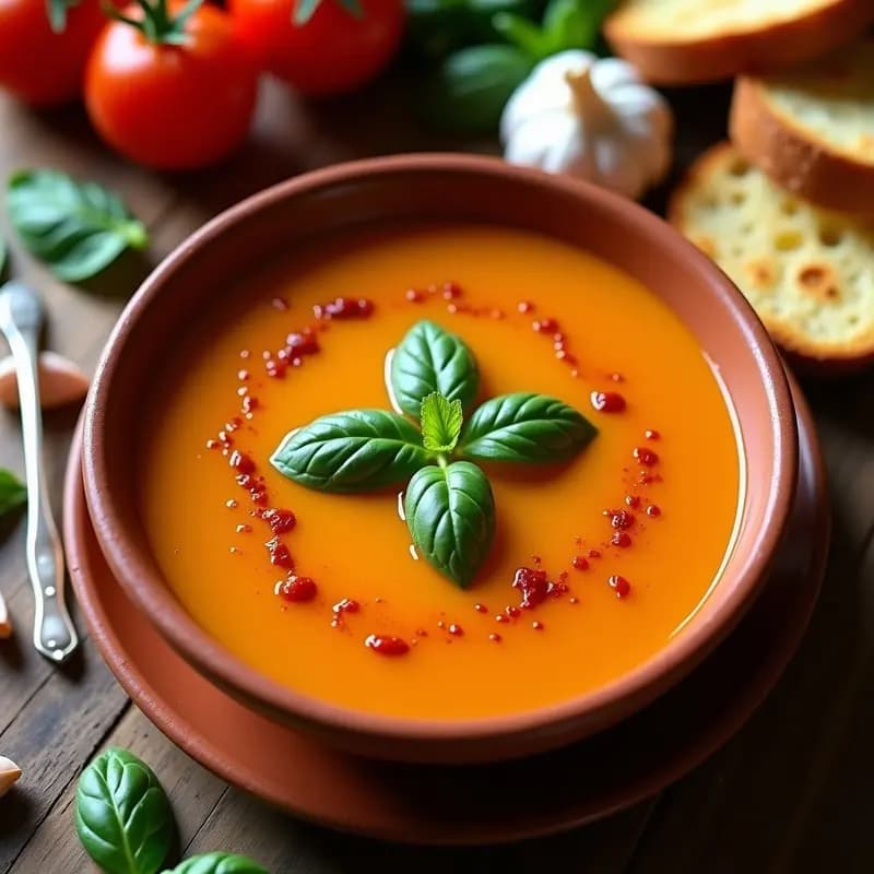 Sopa de Tomate y Albahaca con Touch de Azafrán: Receta Española Reconfortante