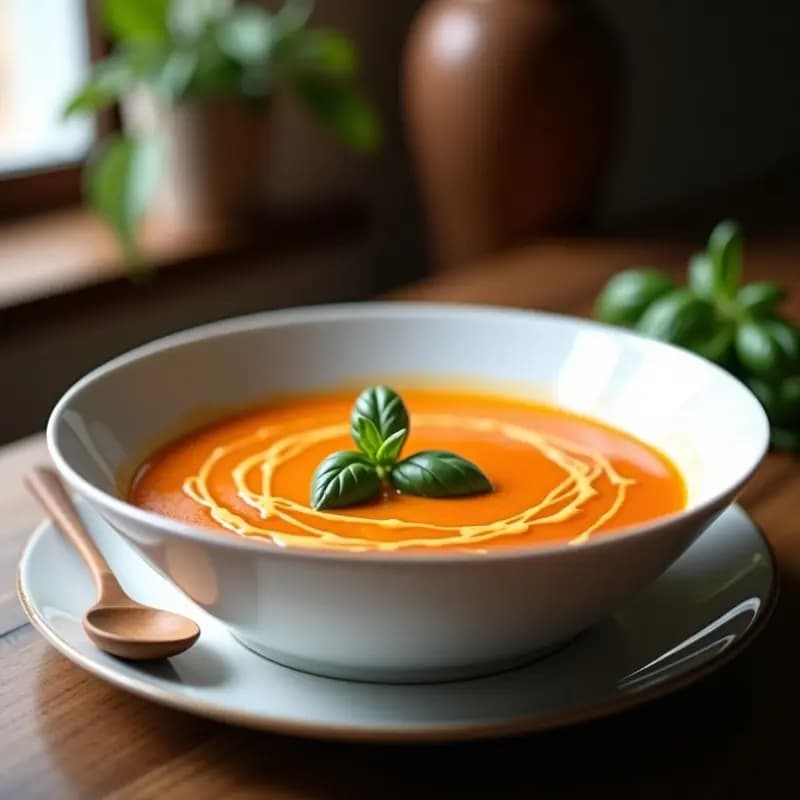 Sopa de Tomate y Albahaca con Toque de Azafrán: Receta Italiana Cremosa y Sin Lácteos